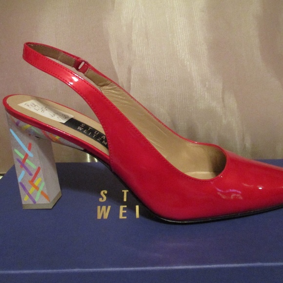 STUART WEITZMAN RED PATENT LEATHER SLING. (NWT) - Picture 3 of 15